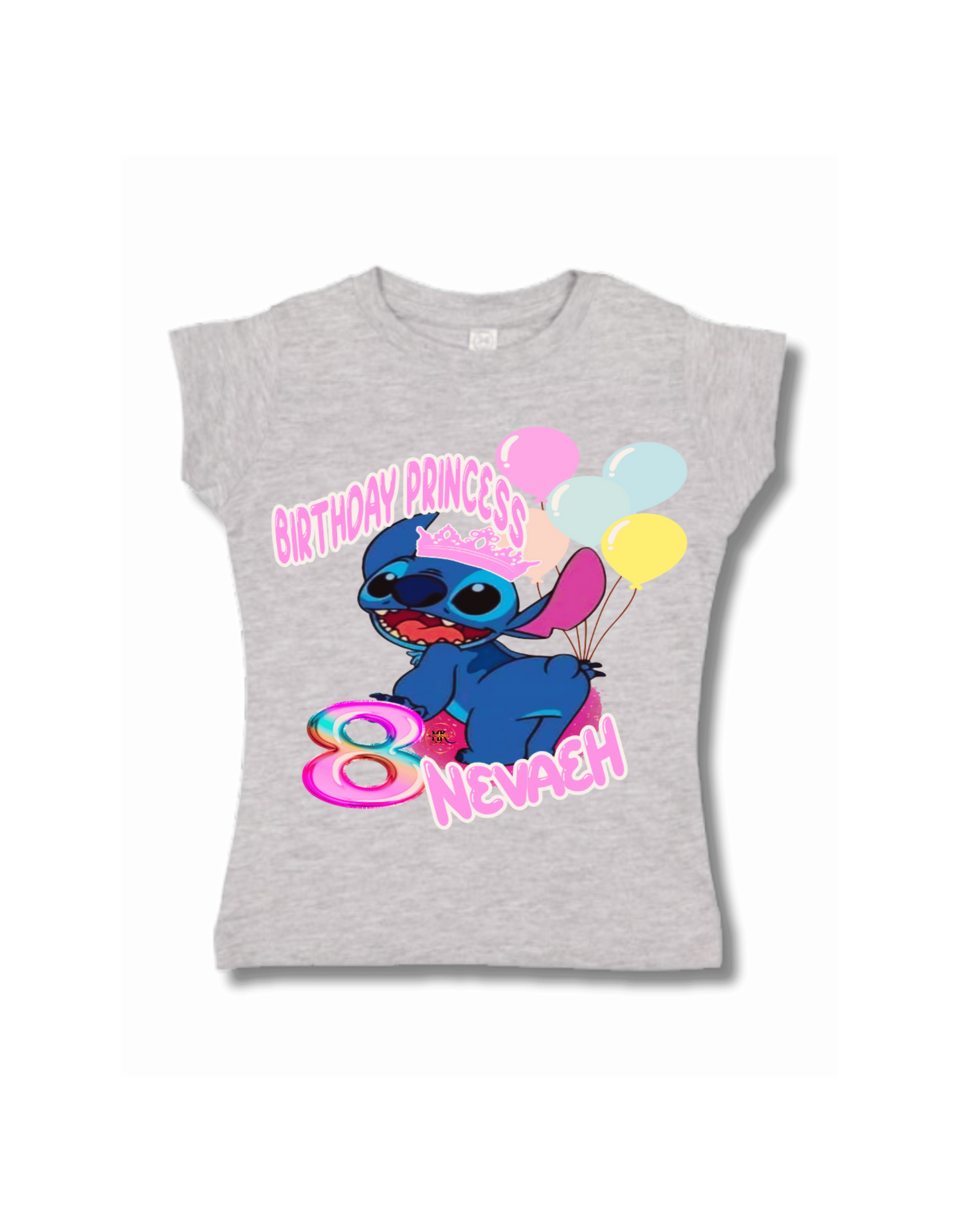 Personalized Youth Girls' Stitch Birthday Princess T-Shirt - Custom Age & Name