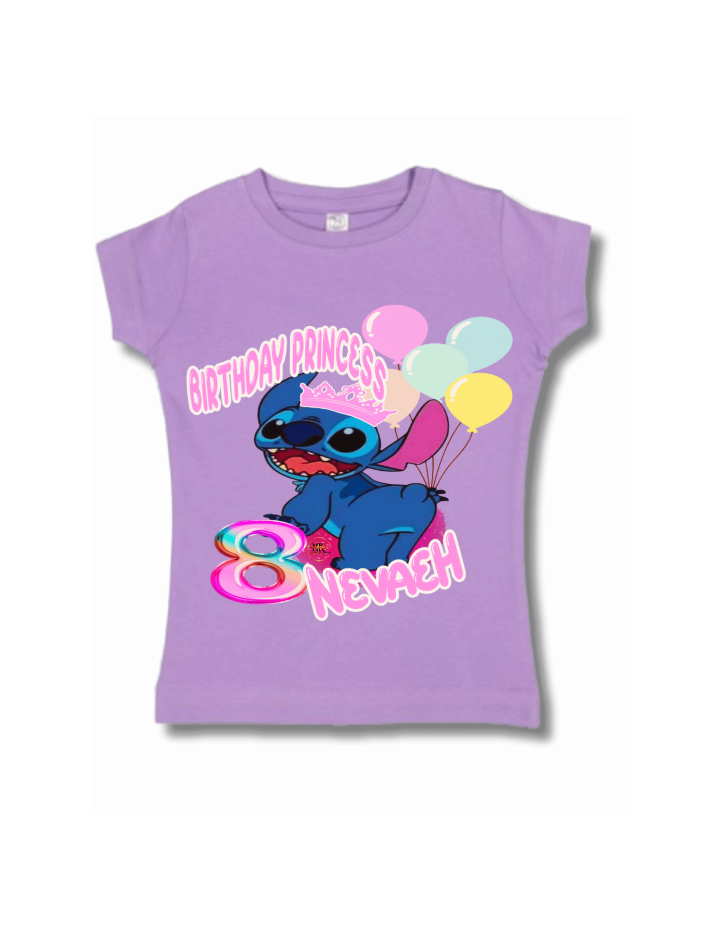 Personalized Youth Girls' Stitch Birthday Princess T-Shirt - Custom Age & Name