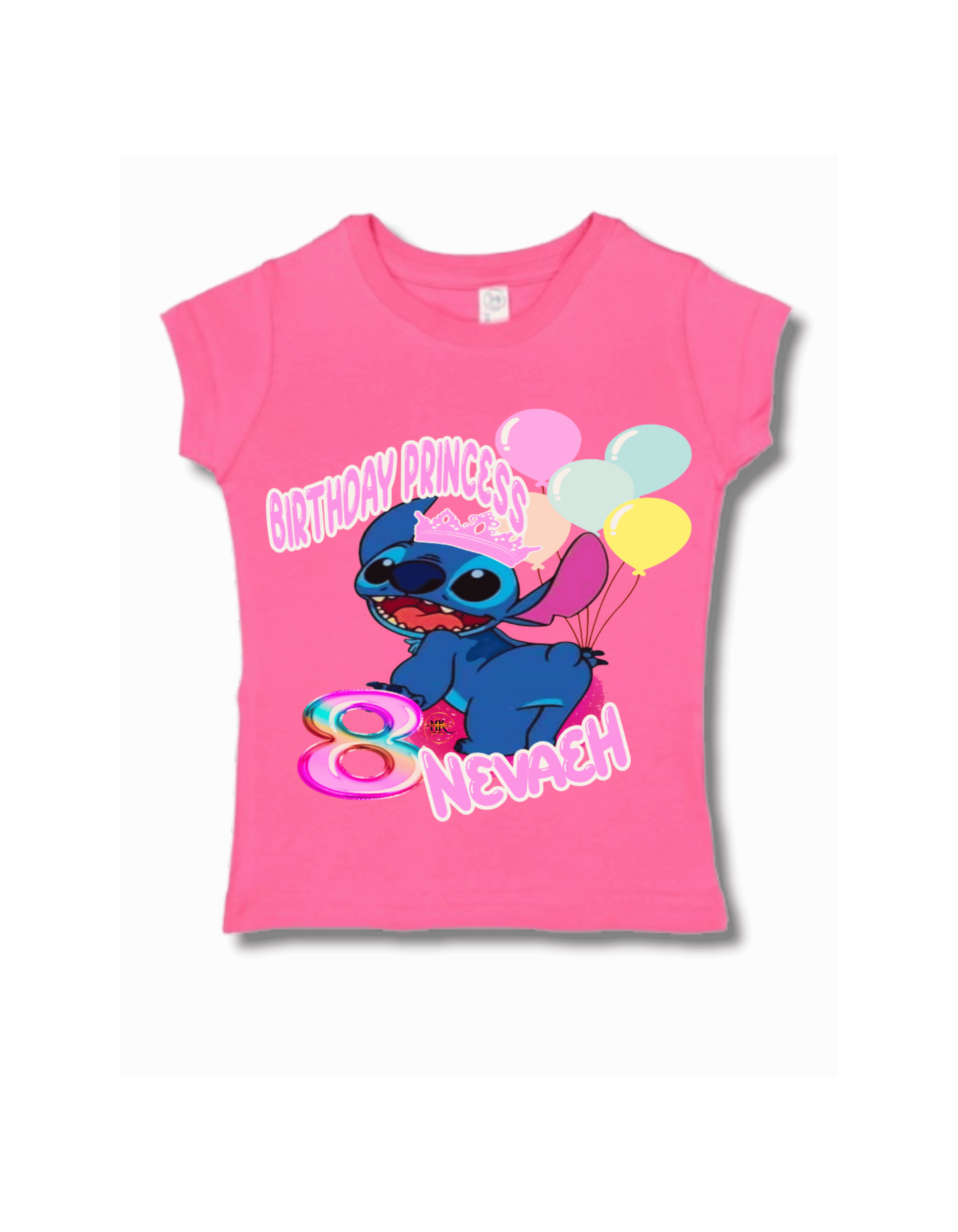 Personalized Youth Girls' Stitch Birthday Princess T-Shirt - Custom Age & Name